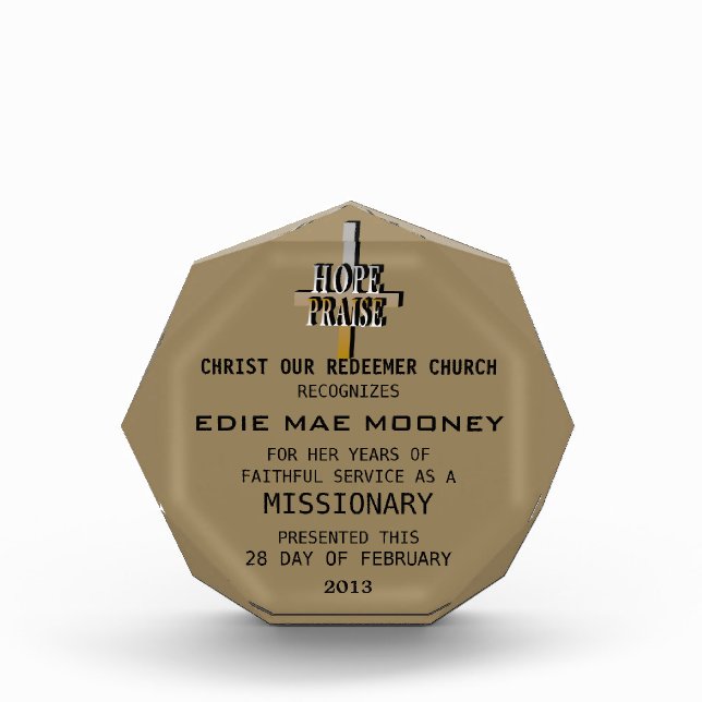 Years of (Missionary) Service Award (Front)