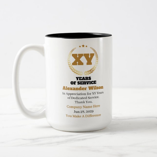 Years of Service Appreciation – Employee Name  Two-Tone Coffee Mug (Left)