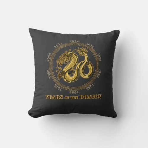 Years of the Dragon Golden Dragon Throw Pillow