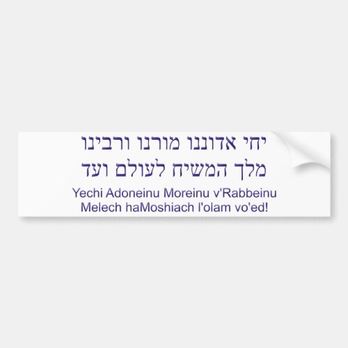 Yechi Adoneinu Moreinu vRabbeinu Bumper Sticker