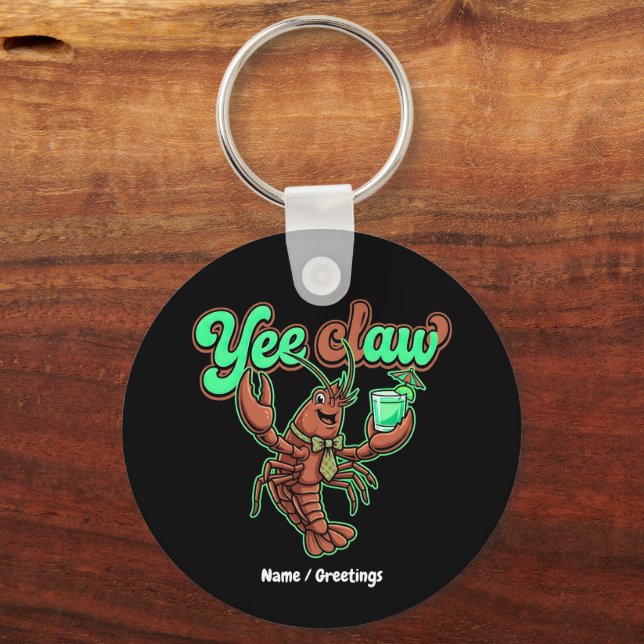 Yee Claw Retro Crawfish Bow Coastal Cocktail  Keychain (Front)