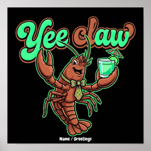 Yee Claw Retro Crawfish Bow Coastal Cocktail  Poster