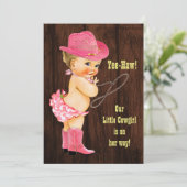Yee-Haw! Blonde Cowgirl Rustic Baby Shower Invitation (Standing Front)