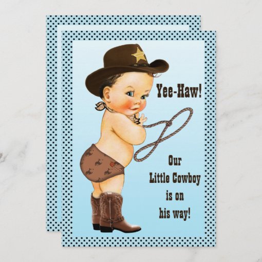 Yee-Haw! Brunette Cowboy Baby Shower Invitation | Zazzle