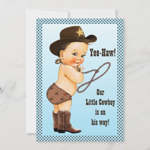 Yee_Haw Brunette Cowboy Baby Shower Invitation
