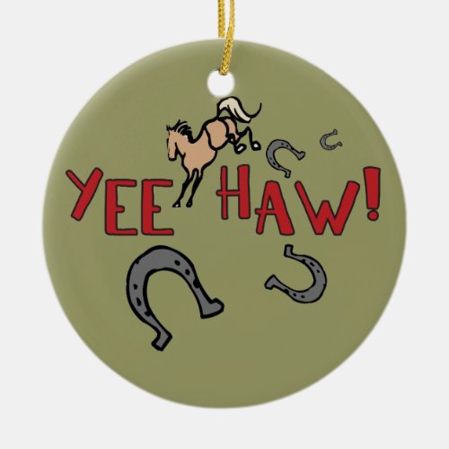 Yee Haw Bucking Horse Ceramic Ornament