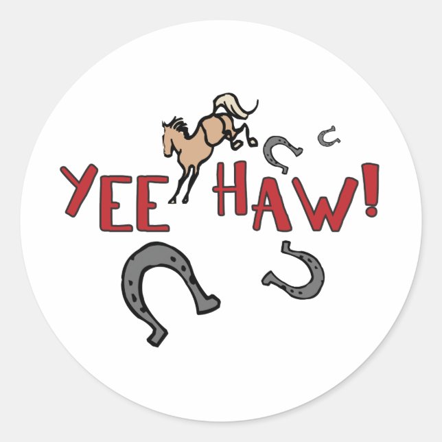 Yee Haw Bucking Horse Classic Round Sticker (Front)