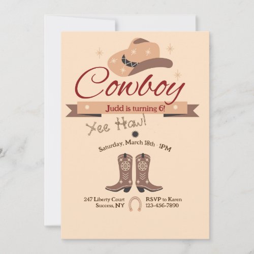 Yee Haw Cowboy Birthday Party Invitation
