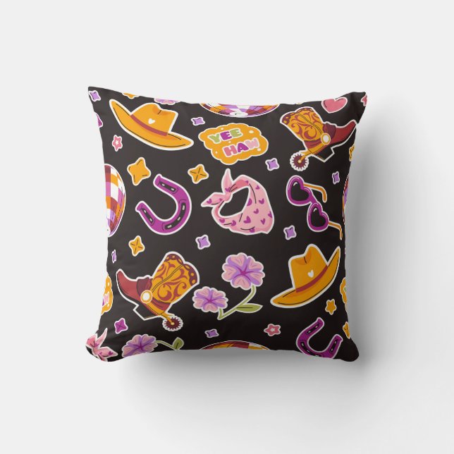 Yee Haw Cowboy Boots Hat Deco Throw Pillow (Front)