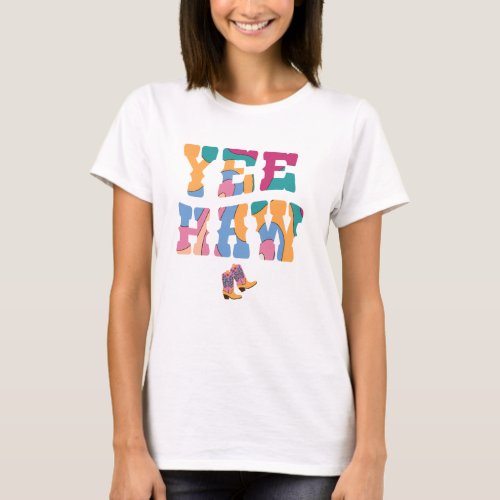 Yee Haw Cowboy Boots Retro Western Cowgirl T_Shirt