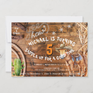 Yee Haw Cowboy Rodeo Saddle Up Birthday Invitation