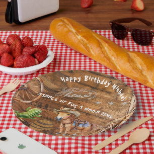 Yee Haw Cowboy Rodeo Saddle Up Paper Plate