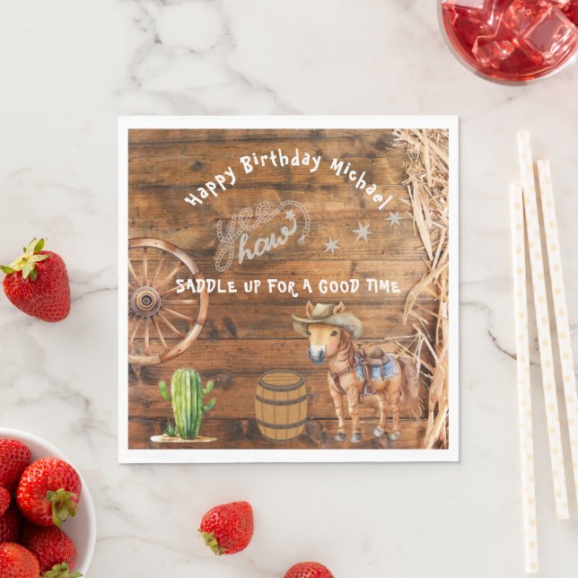 Yee Haw Cowboy Rodeo Saddle Up Paper Plate Napkins (Insitu)