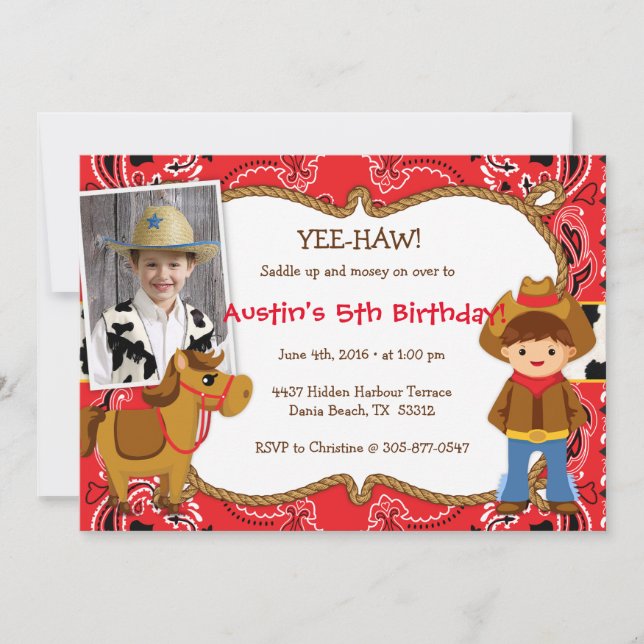YEE-HAW! Cowboy Themed Birthday Party Invitations (Front)