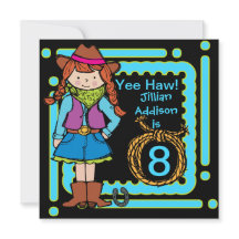 Yee Haw Cowgirl Customized Birthday Invites