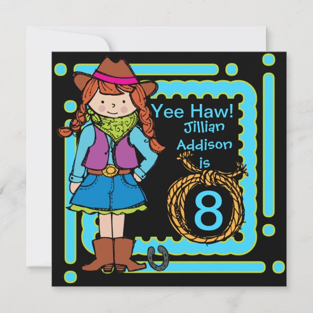 Yee Haw Cowgirl Customized Birthday Invites (Front)
