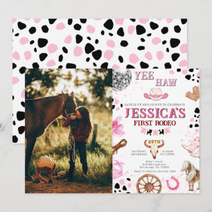 Yee Haw Disco Cowgirl Photo Rodeo Birthday Invitation