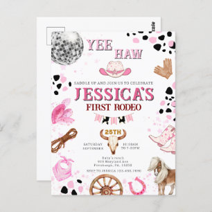 Yee Haw Disco Cowgirl Rodeo Birthday Postcard
