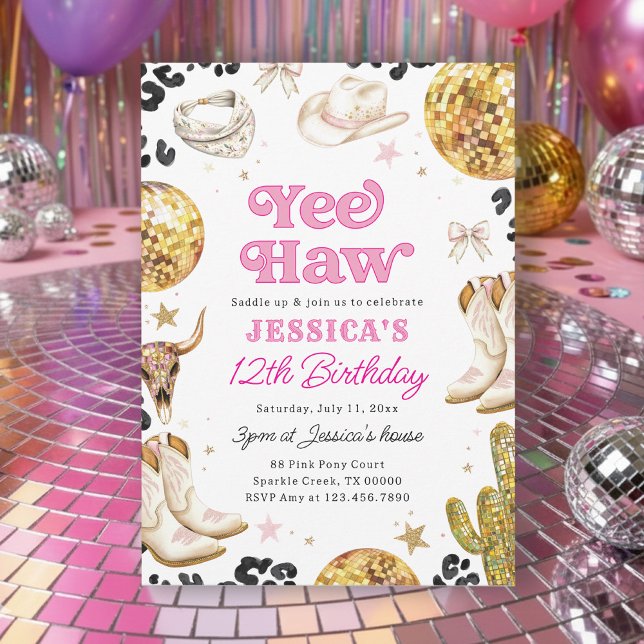 Yee Haw Disco Cowgirl Rodeo Pink Birthday Party  Invitation (Creator Uploaded)