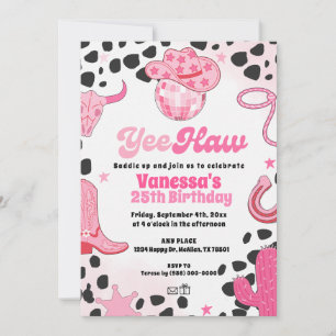 Yee Haw Disco Cowgirl Space Rodeo Country Birthday Invitation