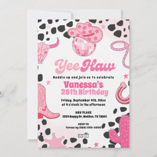 Yee Haw Disco Cowgirl Space Rodeo Country Birthday Invitation