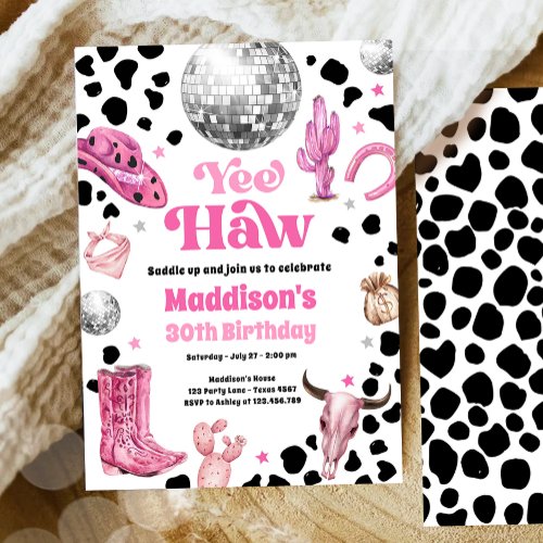 Yee Haw Disco Cowgirl Space Rodeo Country Birthday Invitation