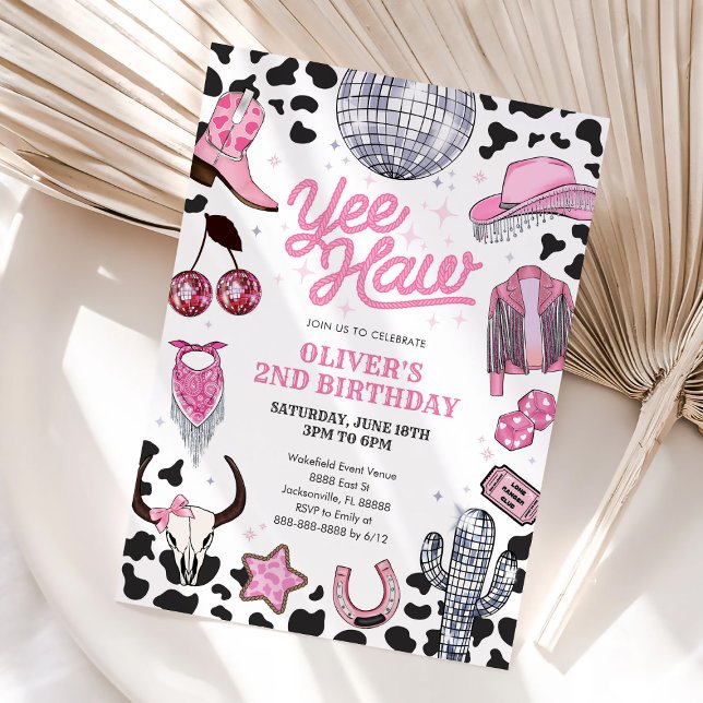 Yee Haw Girl Rodeo Retro Disco Cowgirl Birthday Invitation (Creator Uploaded)