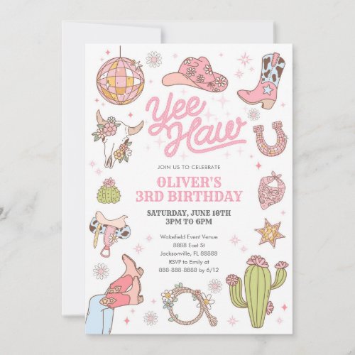 Yee Haw Girl Rodeo Retro Disco Cowgirl Birthday