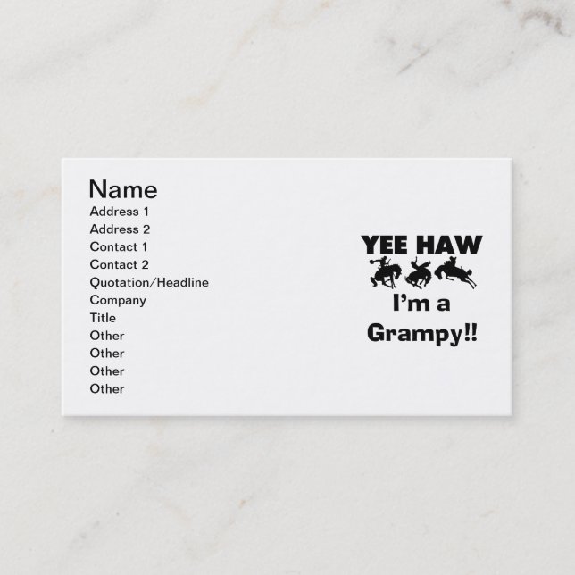 Yee Haw I'm a Grampy T-shirts and Gifts Business Card (Front)