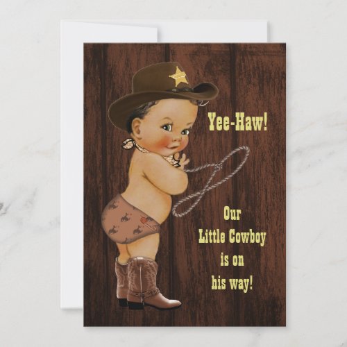 Yee_Haw Little Ethnic Cowboy Rustic Baby Shower Invitation