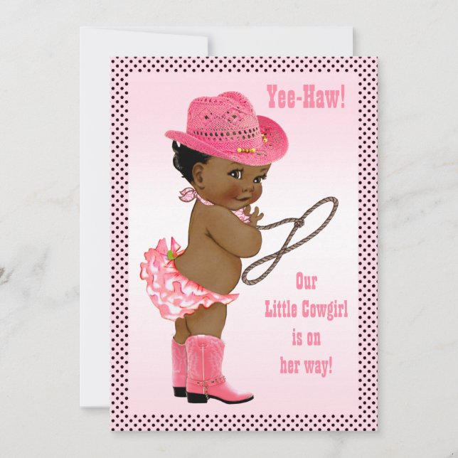 Yee-Haw! Little Ethnic Cowgirl Baby Shower Invitation (Front)