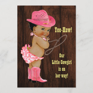 Yee-Haw! Little Ethnic Cowgirl Rustic Baby Shower Invitation