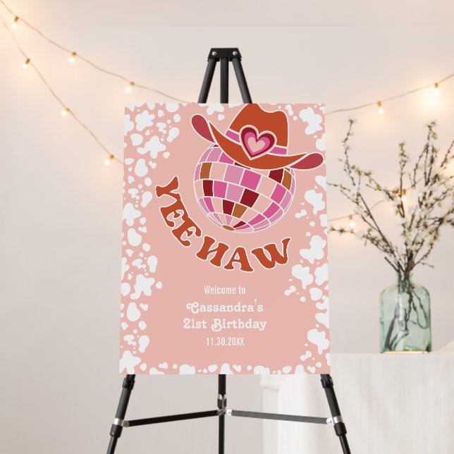 Yee Haw Peach Disco Cowgirl Rodeo Birthday Foam Board (In Situ (Stand))