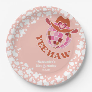 Yee Haw Peach Disco Cowgirl Rodeo Birthday Paper Plates