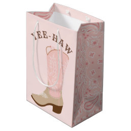YEE-HAW Pink Cowgirl Boot Medium Gift Bag