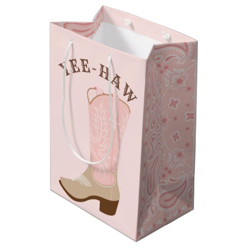 YEE_HAW Pink Cowgirl Boot Medium Gift Bag