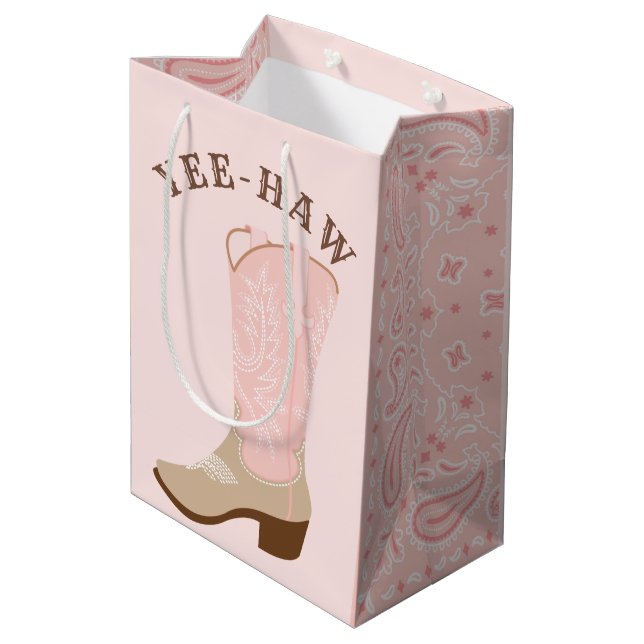 YEE-HAW Pink Cowgirl Boot Medium Gift Bag (Back Angled)