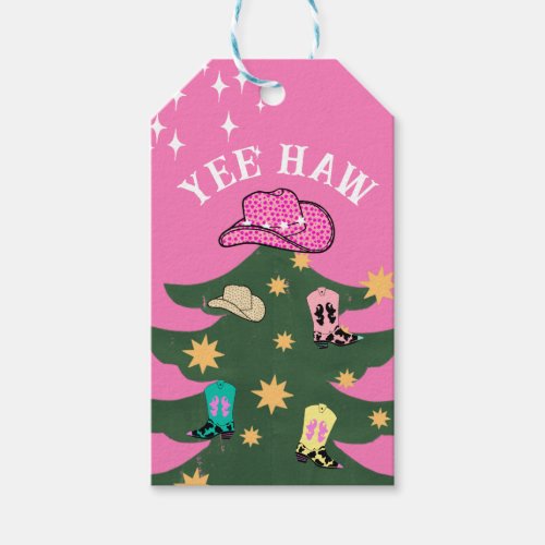 Yee Haw Pink Cowgirl Christmas Festive Rodeo  Gift Tags