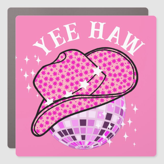 Yee Haw Pink Purple Cowgirl Disco Rodeo  Car Magnet (Front)