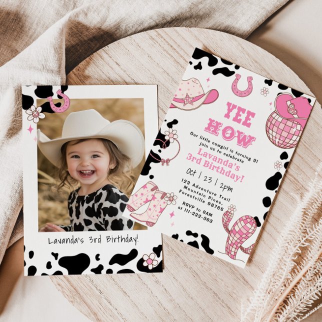 Yee Haw Rodeo Cowgirl 3rd birthday party Invitation (Creator Uploaded)