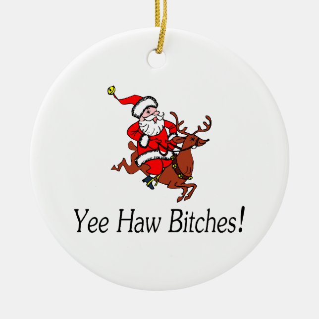 Yee Haw Santa Ceramic Ornament (Front)