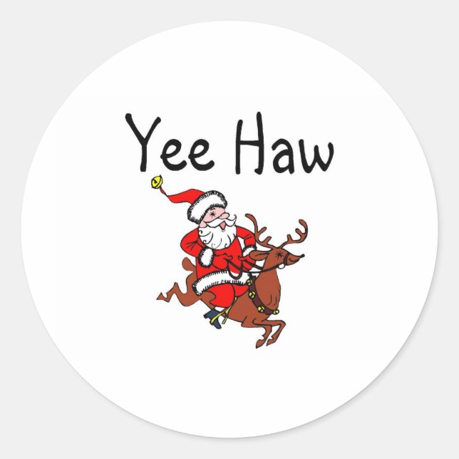 Yee Haw Santa Classic Round Sticker (Front)