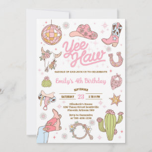 Yee Haw Space Cowgirl Disco Rodeo Birthday Invitation