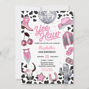Yee Haw Space Cowgirl Disco Rodeo Birthday Invitation