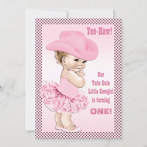 Yee_Haw Tutu Cute Little Cowgirl Baby Birthday Invitation