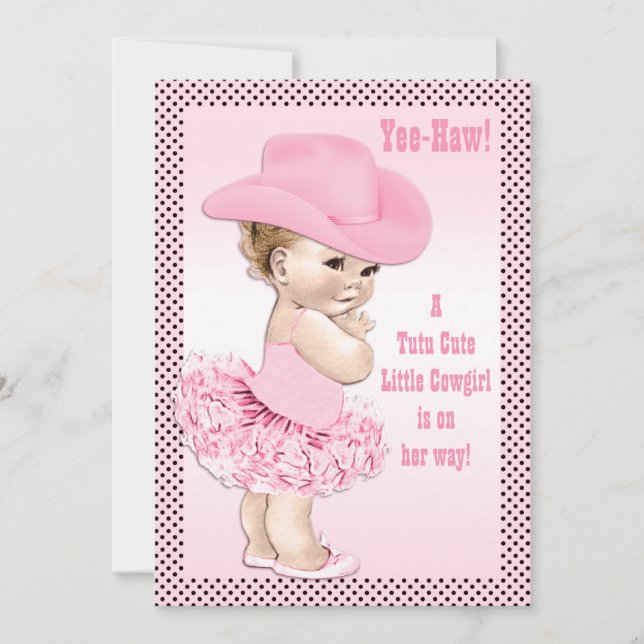 Yee-Haw! Tutu Cute Little Cowgirl Baby Shower Invitation (Front)