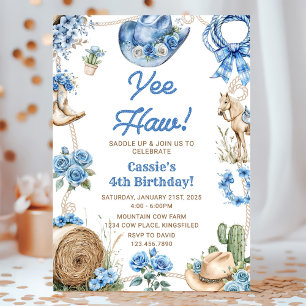 Yee Haw! Western Cowboy Rodeo Birthday Party Invitation