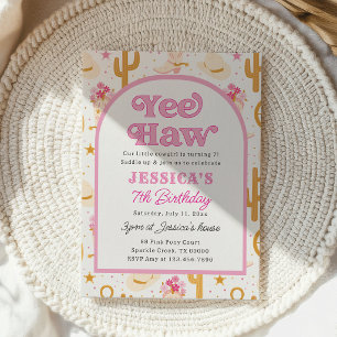 Yee Haw Western Cowgirl Seventh Rodeo 7th Birthday Invitation