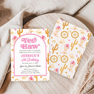 Yee Haw Western Cowgirl Sixth Rodeo 6th Birthday Invitation