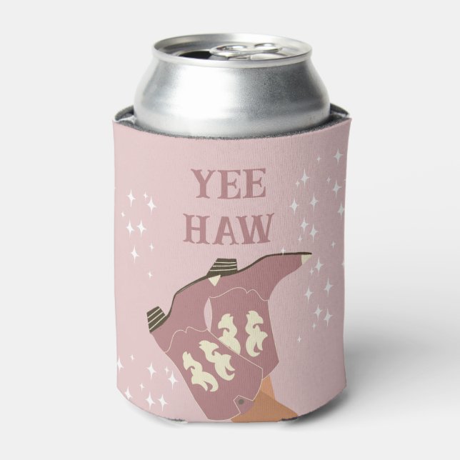 Yee Haw Western Rodeo Cowboy Boots Blush Pink Can Cooler (Can Front)